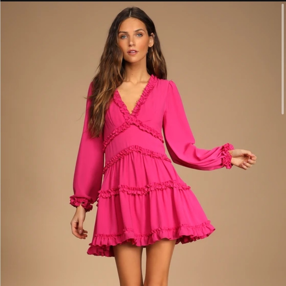 Ruffle long sleeve mini dress